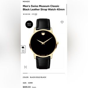 Men's Swiss Museum Classic Black Leather Strap Watch 40mm